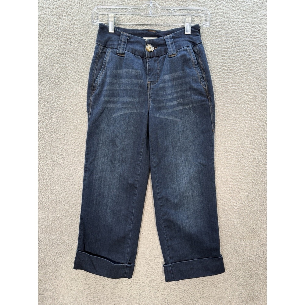 Maurices Jeans Womens 2 Blue High Rise Cropped Wide Leg Cuffed Stretch Preppy